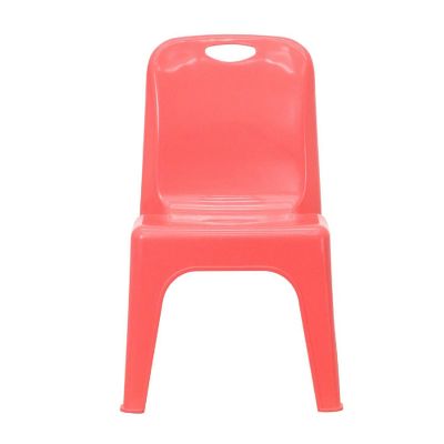 Emma + Oliver 4 Pack Red Plastic Stack School Chair with Carrying Handle and 11" Seat Height Image 3