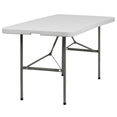 Emma + Oliver 5-Foot Bi-Fold Granite White Plastic Folding Table with Handle - Event Table Image 1