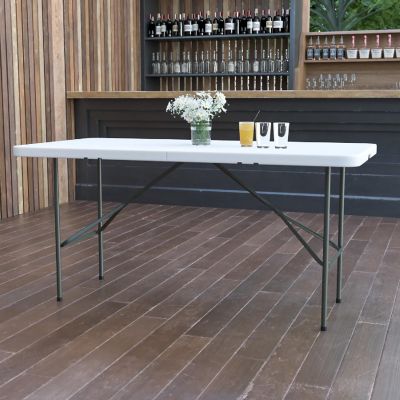 Emma + Oliver 5-Foot Bi-Fold Granite White Plastic Folding Table with Handle - Event Table Image 1