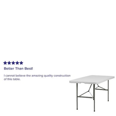 Emma + Oliver 5-Foot Bi-Fold Granite White Plastic Folding Table with Handle - Event Table Image 3