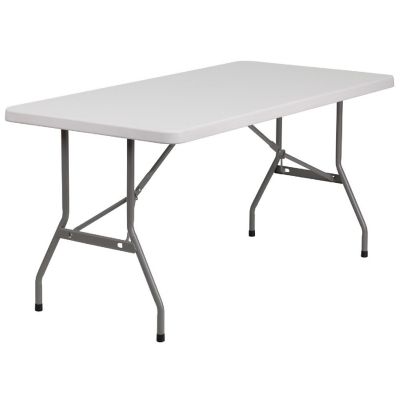 Emma + Oliver 5-Foot Granite White Plastic Folding Table - Banquet / Event Folding Table Image 1
