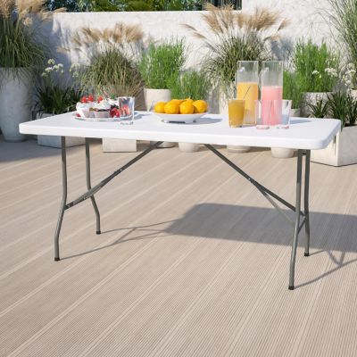 Emma + Oliver 5-Foot Granite White Plastic Folding Table - Banquet / Event Folding Table Image 1