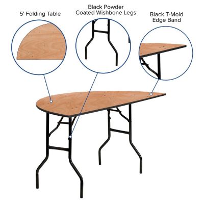 Emma + Oliver 5-Foot Half-Round Wood Folding Banquet Table - Event & Catering Table Image 2