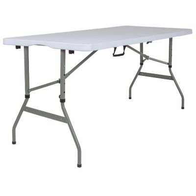 Emma + Oliver 5-Foot Height Adjustable Bi-Fold Granite White Plastic Folding Table with Handle Image 1