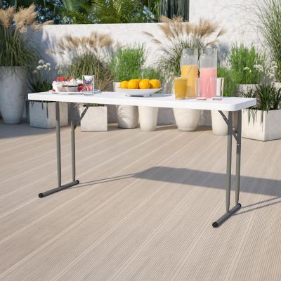 Emma + Oliver 5-Foot Rectangle Granite White Plastic Folding Training / Seminar Table Image 1