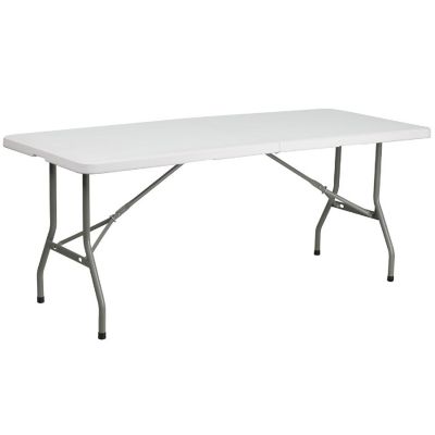 Emma + Oliver 6-Foot Bi-Fold Granite White Plastic Folding Table with Carrying Handle Image 1