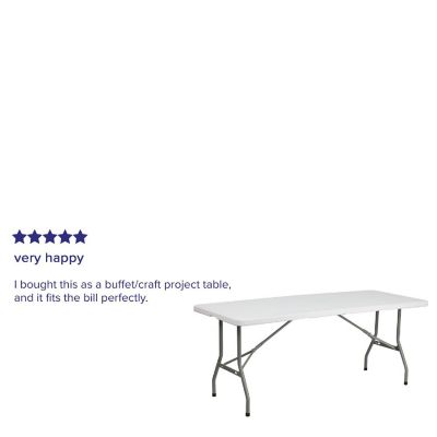 Emma + Oliver 6-Foot Bi-Fold Granite White Plastic Folding Table with Carrying Handle Image 3