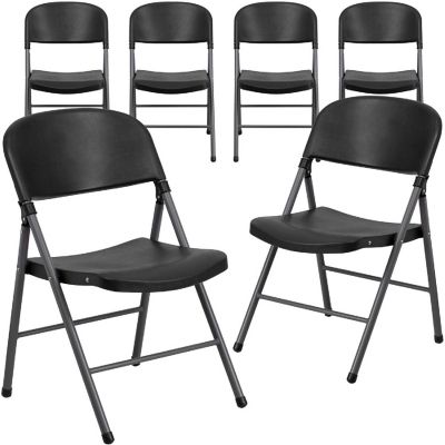 Emma + Oliver 6 Pack 330 lb. Capacity Black Plastic Folding Chair - Charcoal Frame - Event Chair Image 1