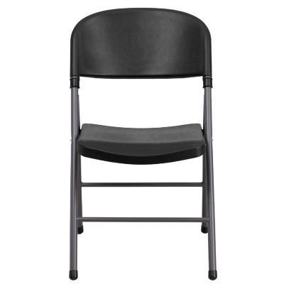 Emma + Oliver 6 Pack 330 lb. Capacity Black Plastic Folding Chair - Charcoal Frame - Event Chair Image 2
