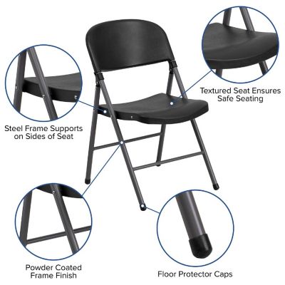 Emma + Oliver 6 Pack 330 lb. Capacity Black Plastic Folding Chair - Charcoal Frame - Event Chair Image 3