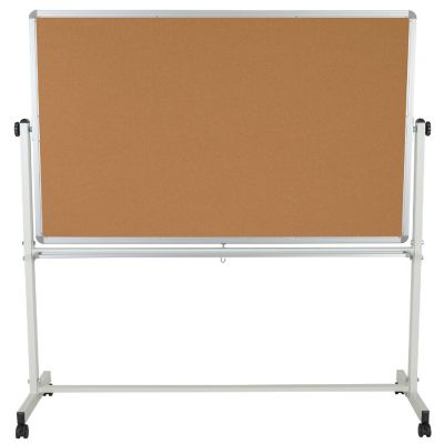 Emma + Oliver 64.25"W x 64.75"H Reversible Mobile Cork Bulletin Board and White Board with Pen Tray Image 3