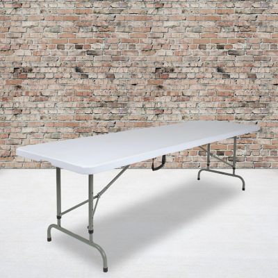 Emma + Oliver 8-Foot Height Adjustable Bi-Fold Granite White Plastic Folding Table with Handle Image 1
