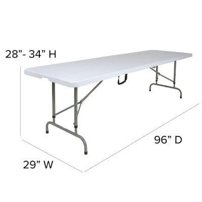 Emma + Oliver 8-Foot Height Adjustable Bi-Fold Granite White Plastic Folding Table with Handle Image 3