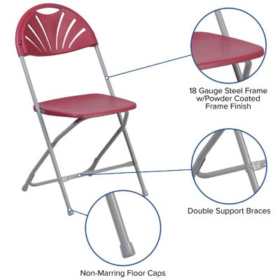 Emma + Oliver 8 Pack 650 lb. Capacity Burgundy Plastic Fan Back Folding Chair Image 1