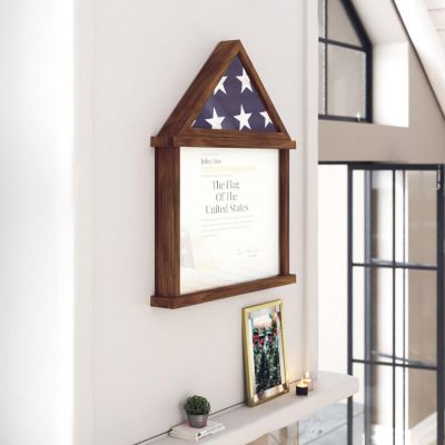 Emma + Oliver Arthur Solid Wood Flag Case with Certificate Holder - Freestanding or Wall Mount Shadowbox Display - Fits 3'x5' Flag - Dark Brown Image 2