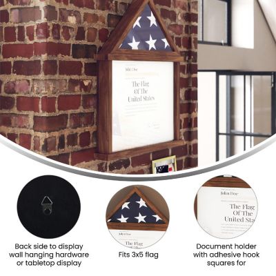 Emma + Oliver Arthur Solid Wood Flag Case with Certificate Holder - Freestanding or Wall Mount Shadowbox Display - Fits 3'x5' Flag - Dark Brown Image 3