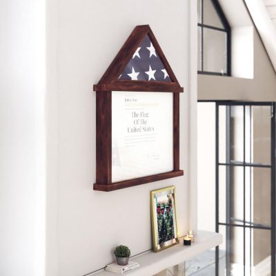 Emma + Oliver Arthur Solid Wood Flag Case with Certificate Holder - Freestanding or Wall Mount Shadowbox Display - Fits 3'x5' Flag - Mahogany Image 2