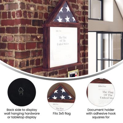 Emma + Oliver Arthur Solid Wood Flag Case with Certificate Holder - Freestanding or Wall Mount Shadowbox Display - Fits 3'x5' Flag - Mahogany Image 3