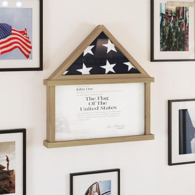 Emma + Oliver Arthur Solid Wood Flag Case with Certificate Holder - Freestanding or Wall Mount Shadowbox Display - Fits 9'x5' Flag - Weathered Wood Image 1