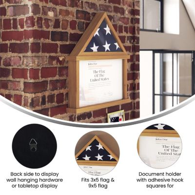 Emma + Oliver Arthur Solid Wood Flag Case with Certificate Holder - Freestanding or Wall Mount Shadowbox Display - Fits 9'x5' Flag - Weathered Wood Image 3