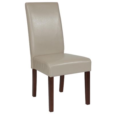 Emma + Oliver Beige LeatherSoft Parsons Chair with Mahogany Legs Image 1