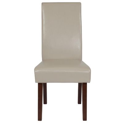 Emma + Oliver Beige LeatherSoft Parsons Chair with Mahogany Legs Image 1
