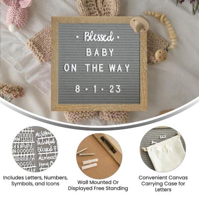 Emma + Oliver Bette Weathered Wood 10"x10" and Gray Felt Letter Board Set with 389 Letters Including Numbers, Symbols, Icons and a Canvas Carrying Case Image 3