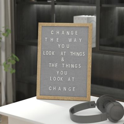 Emma + Oliver Bette Weathered Wood 12"x17" and Gray Felt Letter Board Set with 389 Letters Including Numbers, Symbols, Icons and a Canvas Carrying Case Image 2