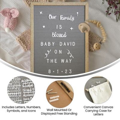 Emma + Oliver Bette Weathered Wood 12"x17" and Gray Felt Letter Board Set with 389 Letters Including Numbers, Symbols, Icons and a Canvas Carrying Case Image 3
