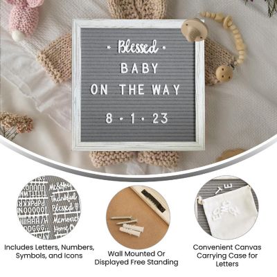 Emma + Oliver Bette White Wash Wood 10"x10" and Gray Felt Letter Board Set with 389 Letters Including Numbers, Symbols, Icons and a Canvas Carrying Case Image 3