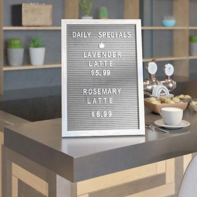 Emma + Oliver Bette White Wash Wood 12"x17" and Gray Felt Letter Board Set with 389 Letters Including Numbers, Symbols, Icons and a Canvas Carrying Case Image 1