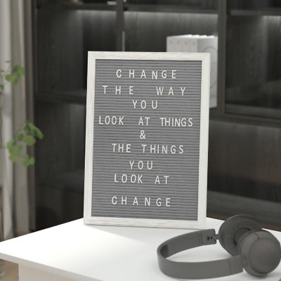 Emma + Oliver Bette White Wash Wood 12"x17" and Gray Felt Letter Board Set with 389 Letters Including Numbers, Symbols, Icons and a Canvas Carrying Case Image 2