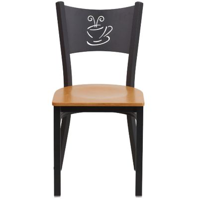 Emma + Oliver Black Coffee Back Metal Restaurant Chair - Natural Wood Seat Image 2