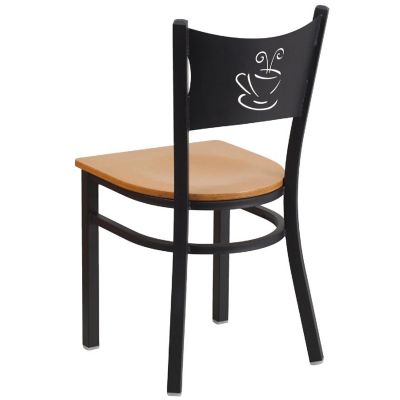 Emma + Oliver Black Coffee Back Metal Restaurant Chair - Natural Wood Seat Image 3