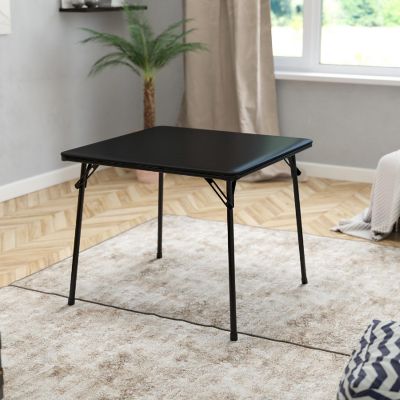 Emma + Oliver Black Foldable Card Table with Vinyl Table Top - Game Table - Portable Table Image 1