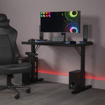 Emma + Oliver Black LED Gaming Desk Image 1