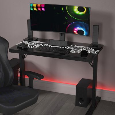 Emma + Oliver Black LED Gaming Desk Image 2