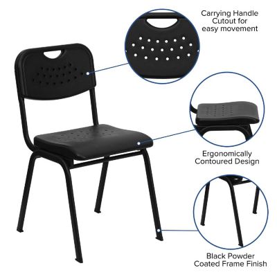 Emma + Oliver Black Plastic Student Classroom Stack Chair with Open Back Image 2