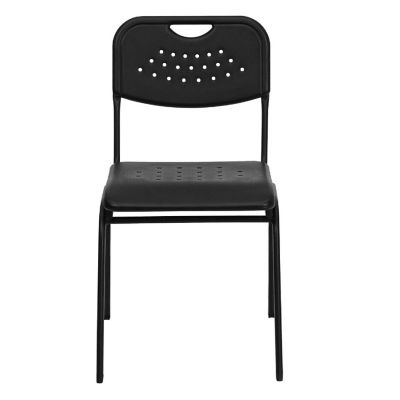 Emma + Oliver Black Plastic Student Classroom Stack Chair with Open Back Image 3