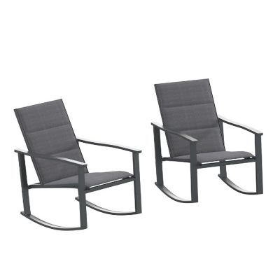 Emma + Oliver Braelin Set of 2 Black Outdoor Rocking Chairs with Flex Comfort Material and Black Metal Frame Image 1