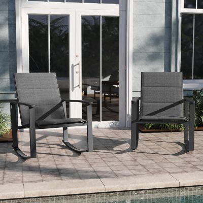 Emma + Oliver Braelin Set of 2 Black Outdoor Rocking Chairs with Flex Comfort Material and Black Metal Frame Image 1