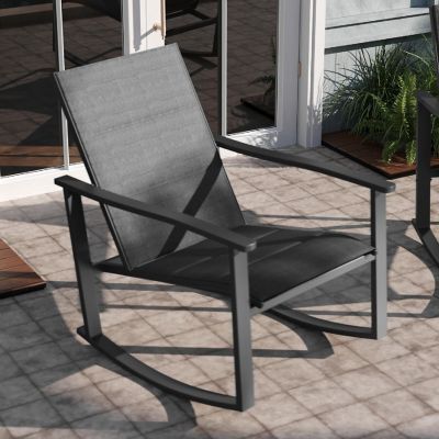 Emma + Oliver Braelin Set of 2 Black Outdoor Rocking Chairs with Flex Comfort Material and Black Metal Frame Image 2