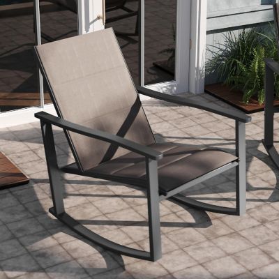 Emma + Oliver Braelin Set of 2 Brown Outdoor Rocking Chairs with Flex Comfort Material and Black Metal Frame Image 2