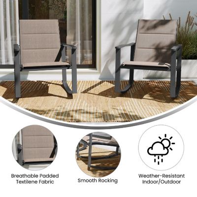 Emma + Oliver Braelin Set of 2 Brown Outdoor Rocking Chairs with Flex Comfort Material and Black Metal Frame Image 3
