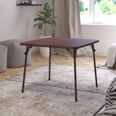 Emma + Oliver Brown Foldable Card Table with Vinyl Table Top - Game Table - Portable Table Image 1