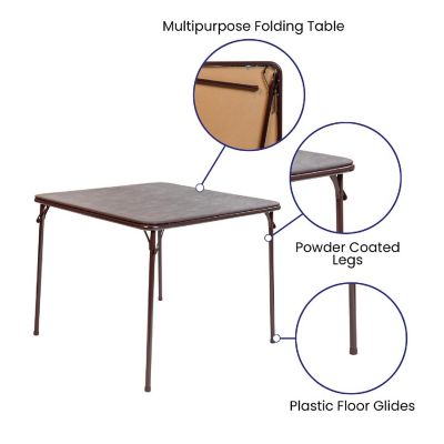 Emma + Oliver Brown Foldable Card Table with Vinyl Table Top - Game Table - Portable Table Image 2