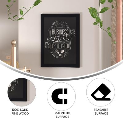 Emma + Oliver Burke Wall Hanging Chalkboard with Eraser - Black Wooden Frame - Magnetic Drawing Surface - 18"x24" - Vertical or Horizontal Hanging Image 3