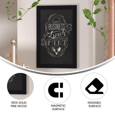 Emma + Oliver Burke Wall Hanging Chalkboard with Eraser - Black Wooden Frame - Magnetic Drawing Surface - 20"x30" - Vertical or Horizontal Hanging Image 3