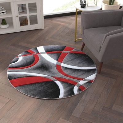 Emma + Oliver Cambre Olefin Accent Rug - Abstract Arch Design - 4x4 Round - Ultrasoft Plush Facing - Easy Upkeep - Jute Backing - Moisture & Stain Resistant Image 1