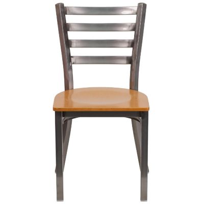 Emma + Oliver Clear Coated Ladder Back Metal Dining Chair - Natural Wood Seat Image 3